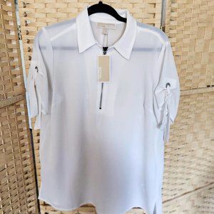 Michael Kors - White Collared Dress Zip Shirt   Size L / Large